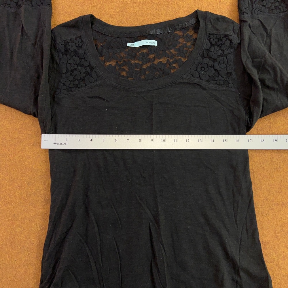 Maurices Womens Large Black Lace Shoulder Sleeve Cotton Modal Long Sleeve Top - Picture 5 of 10